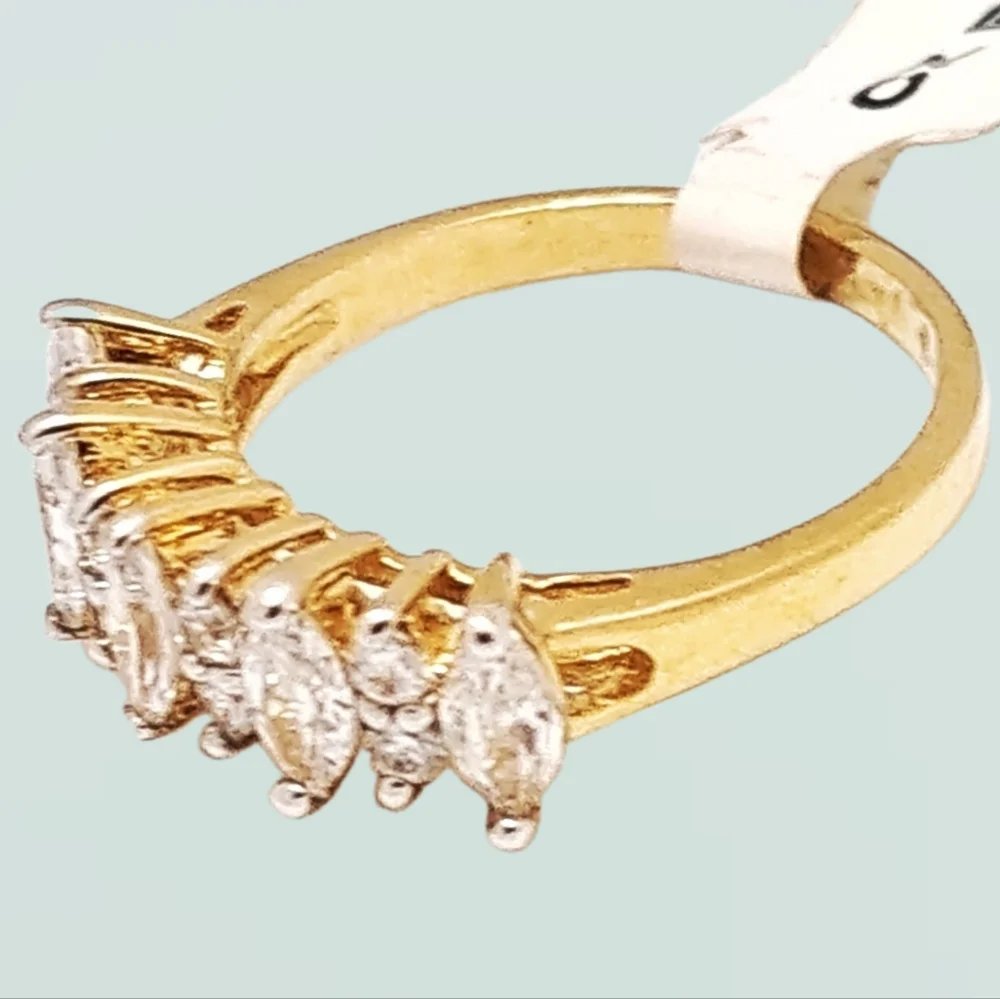 Gold Plated Ring with Genuine Marquise Cut Cubic Zirconia Stones | Size 8 | NWOT